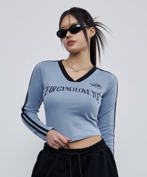 트랙 브이 크롭 롱슬리브 블루