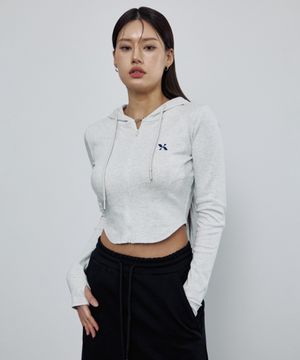 슬림 아크 크롭 후드 집업 화이트멜란지