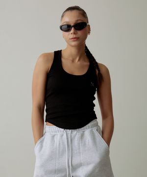 다이애그널 리브드 슬리브리스 블랙