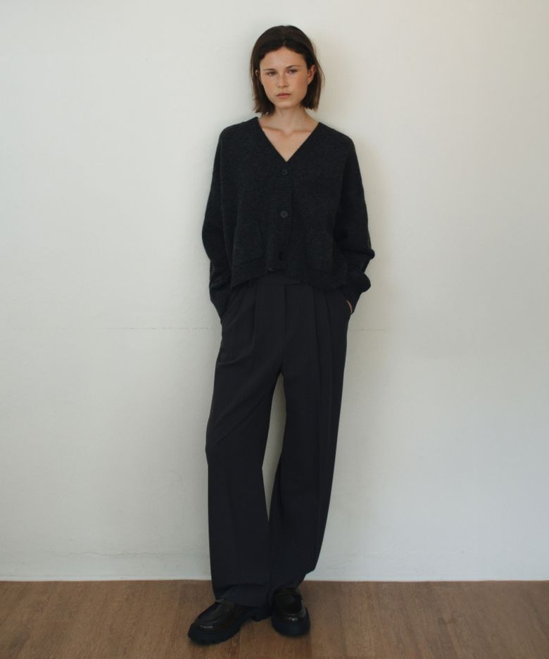 WOOL BASIC WIDE PANTS CHARCOAL