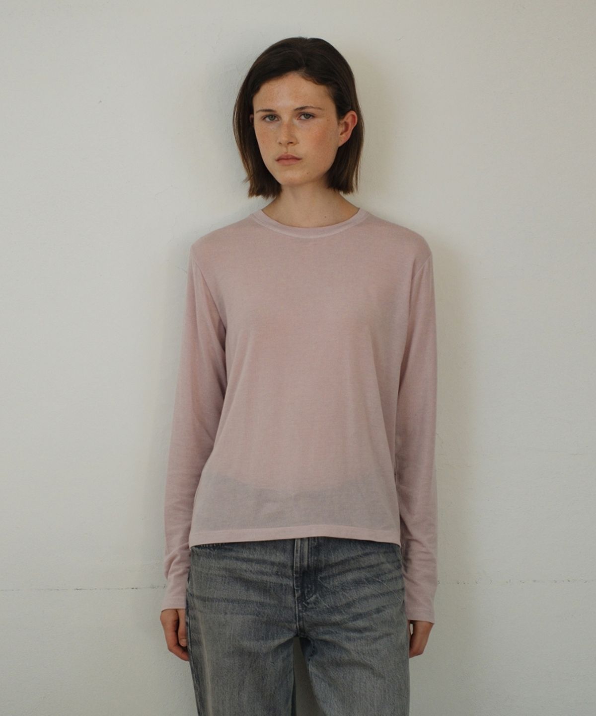 어나우트(UNNOUT) RELAXED WOOL T-SHIRT PALE PINK
