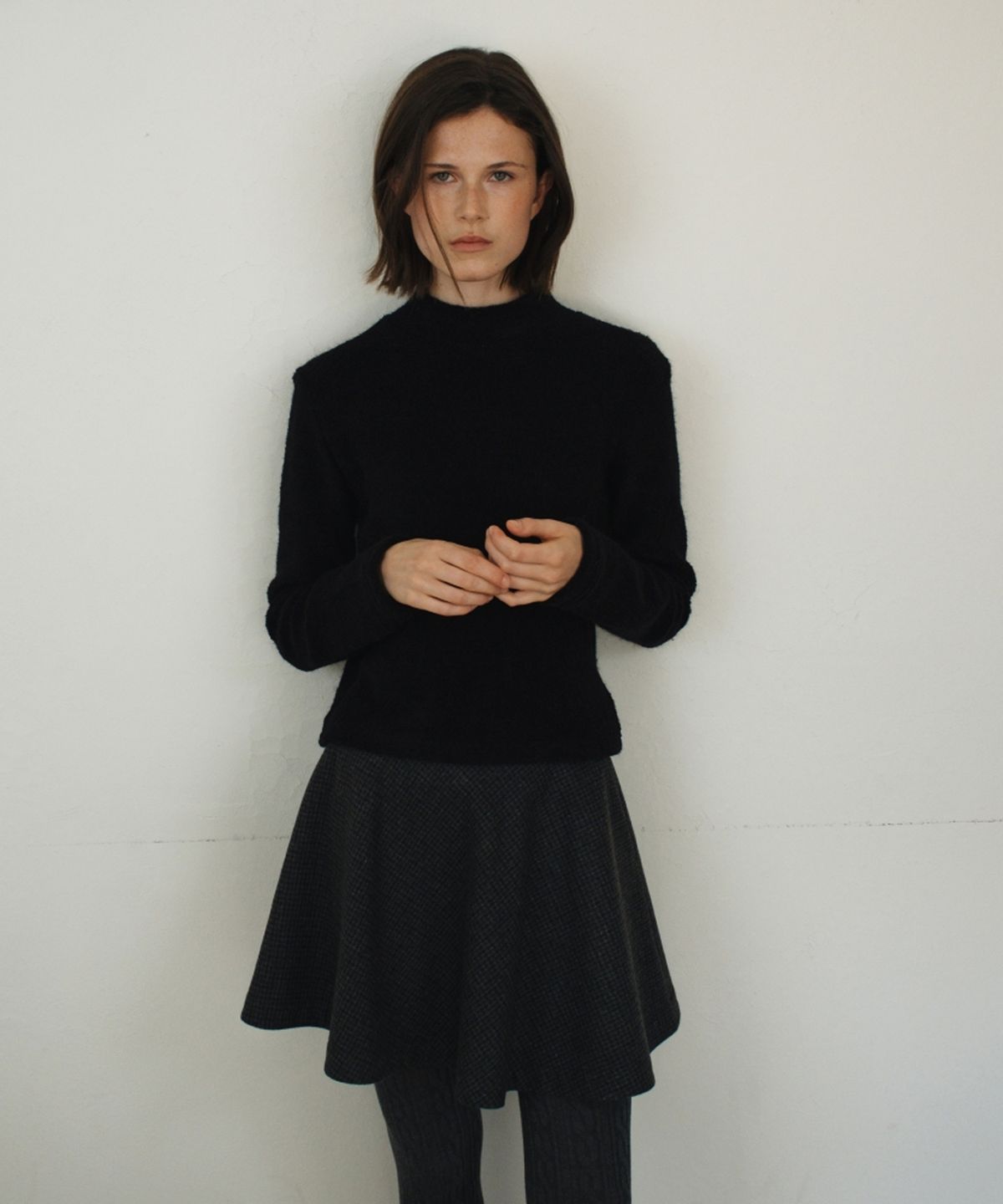 어나우트(UNNOUT) PREPPY CHECK WOOL SKIRT CHARCOAL