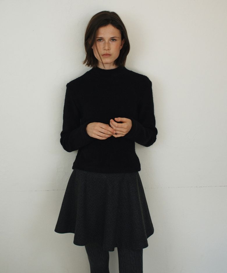 PREPPY CHECK WOOL SKIRT CHARCOAL
