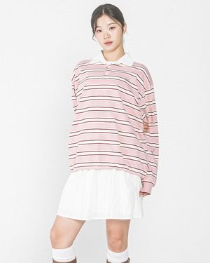 FF STRIPE RUGBY L/S TEE(PINK)