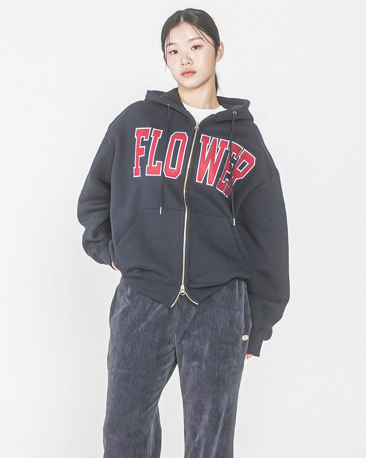 해비즘(HAVISM) FLOWER ZIP UP HOOD(NAVY_WINE)