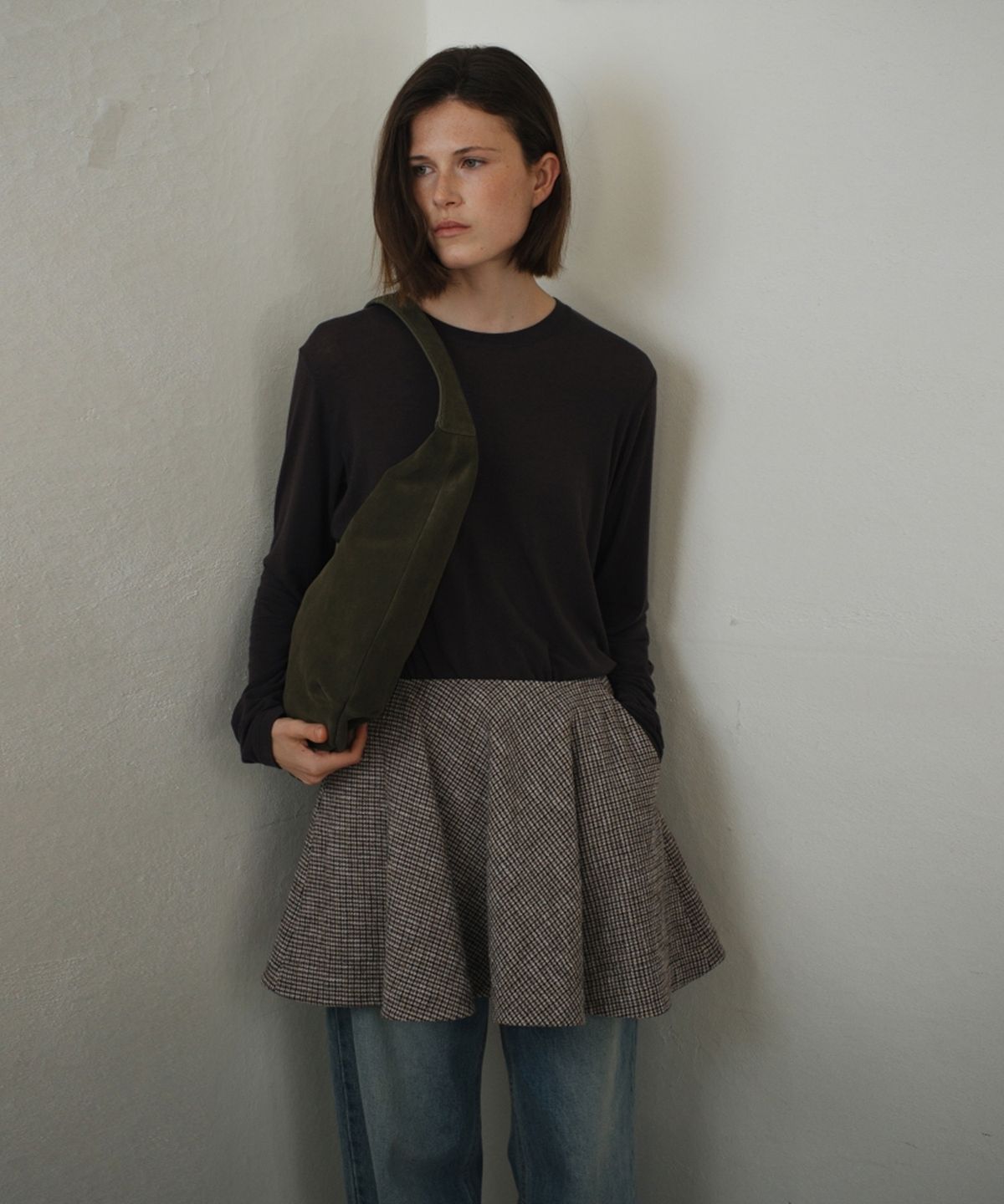 어나우트(UNNOUT) PREPPY CHECK WOOL SKIRT BEIGE