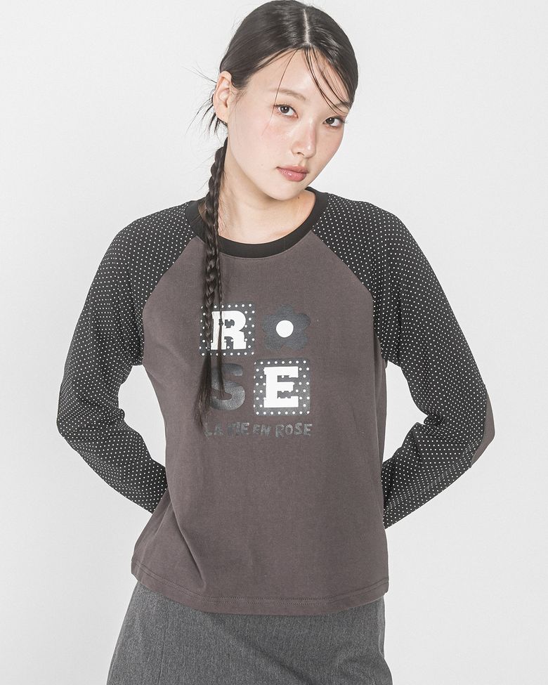 DOT ROSE RAGLAN L/S TEE(BLACK)