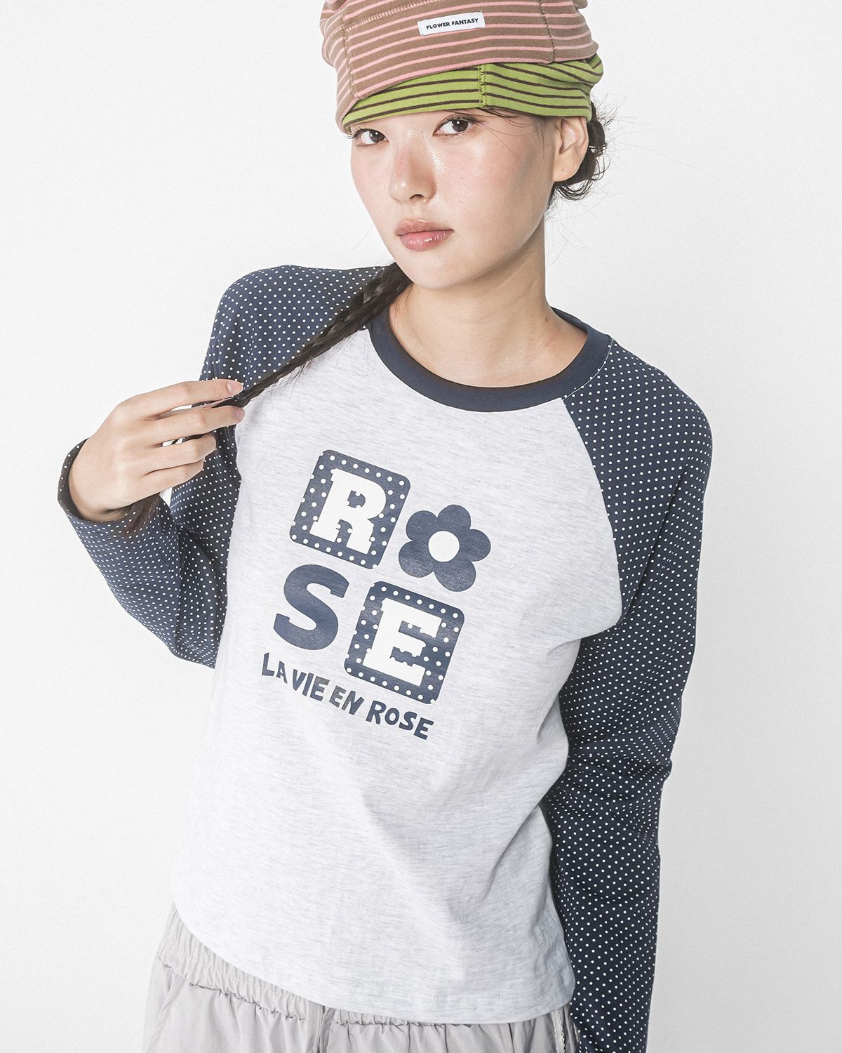 해비즘(HAVISM) DOT ROSE RAGLAN L/S TEE(NAVY)