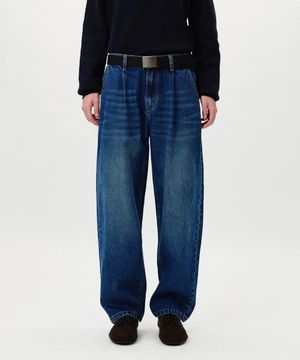 Pintuck Washing Curved Jeans (Deep Blue)