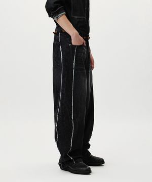 Wide Balloon Panel Washing Jeans (Black)