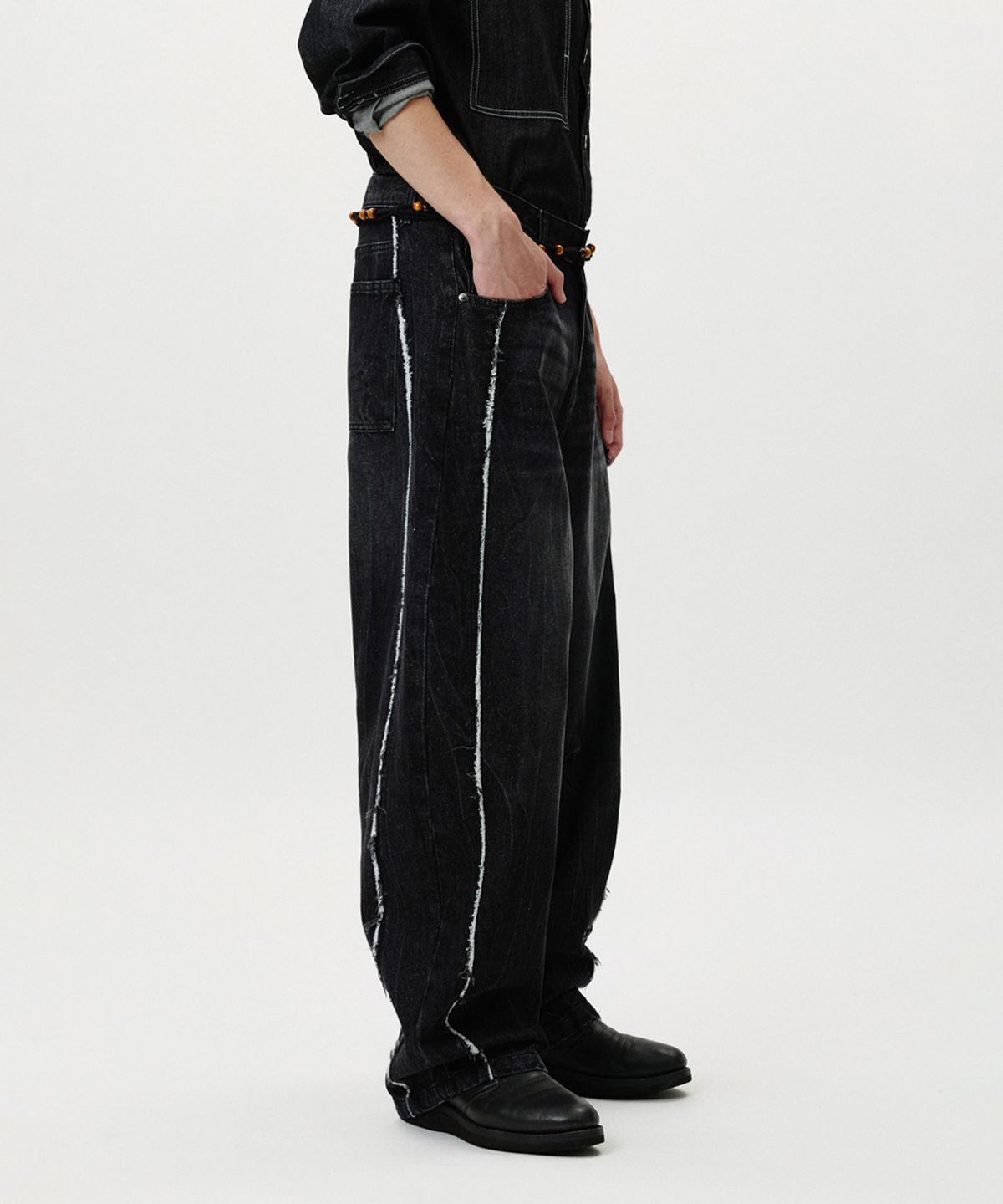 노페이머스(NOFAMOUS) Wide Balloon Panel Washing Jeans (Black)