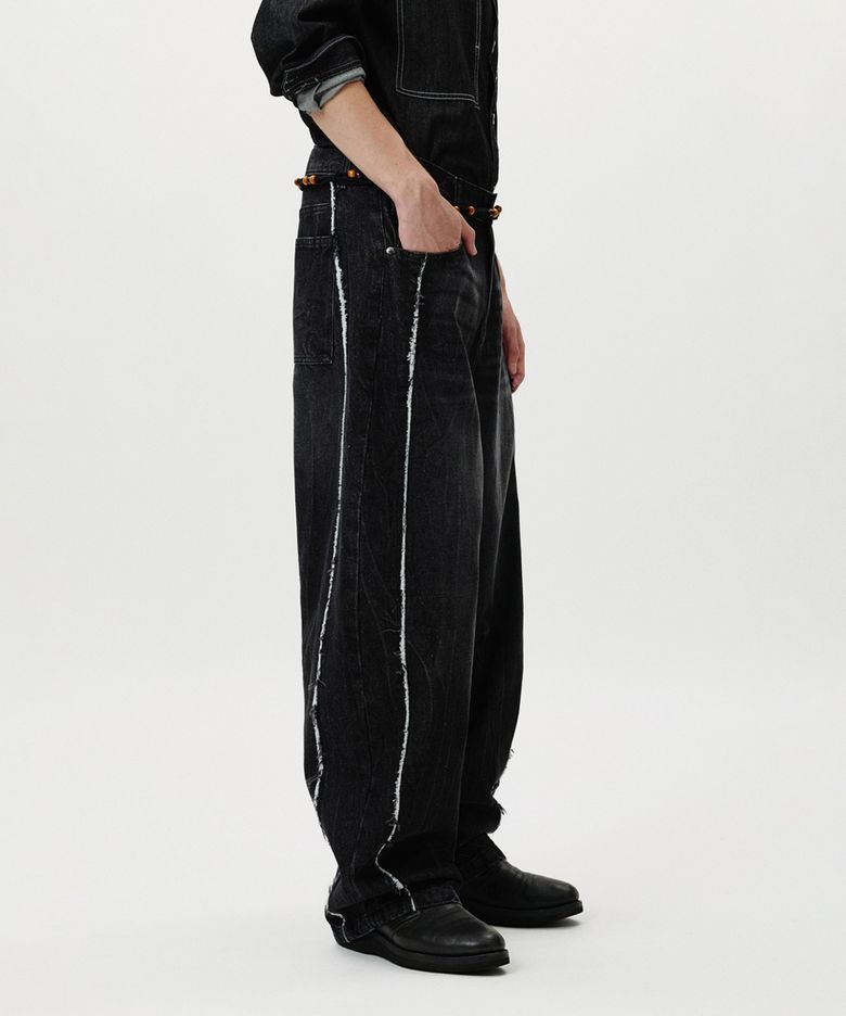 Wide Balloon Panel Washing Jeans (Black)