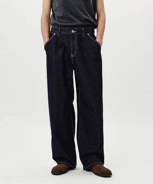 Non-Fade Wide Balloon Jeans (Blue)