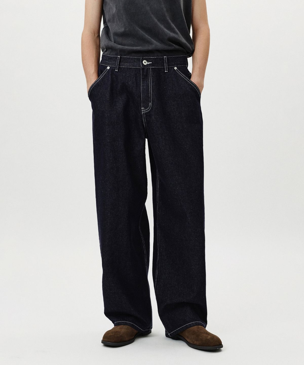 노페이머스(NOFAMOUS) Non-Fade Wide Balloon Jeans (Blue)