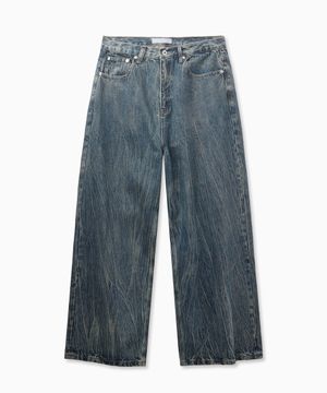 Wrinkle Washing Wide Jeans (Blue)
