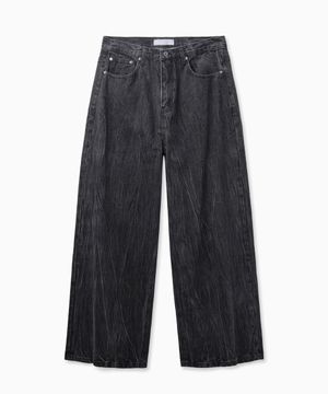 Wrinkle Washing Wide Jeans (Black)
