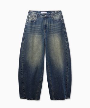 Curved Balloon Washing Jeans (Blue)