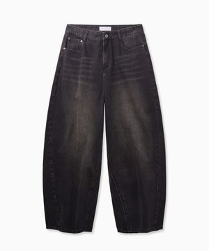 Curved Balloon Washing Jeans (Black)