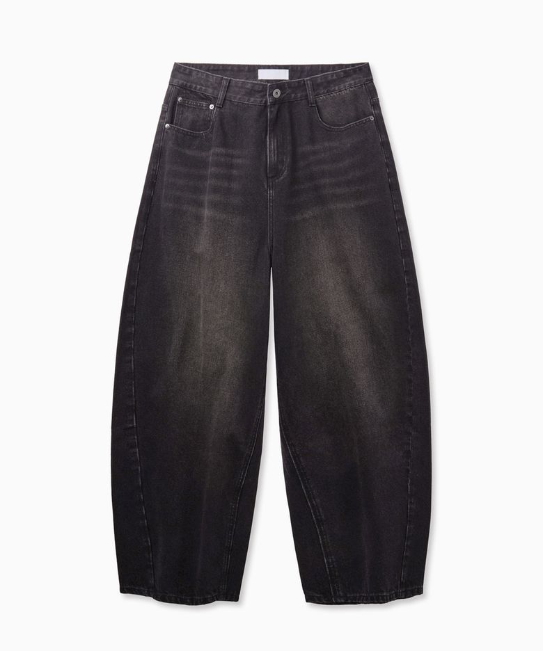 Curved Balloon Washing Jeans (Black)