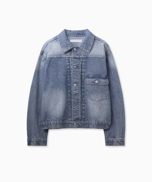 Texture Washed Denim Jacket (Deep Blue)