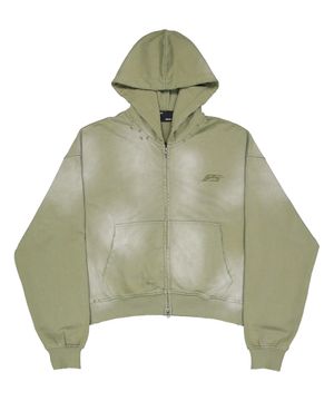 FORCE WASHED HOODIE ZIP-UP CROPFIT khaki