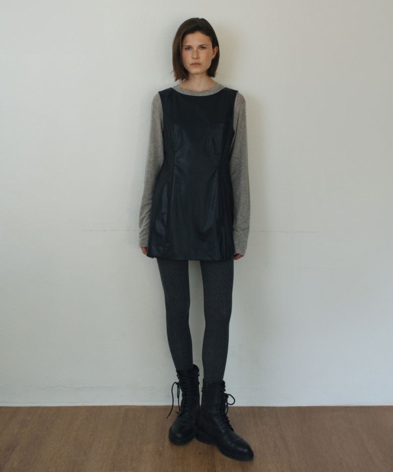 VEGAN LEATHER BABY DOLL DRESS BLACK