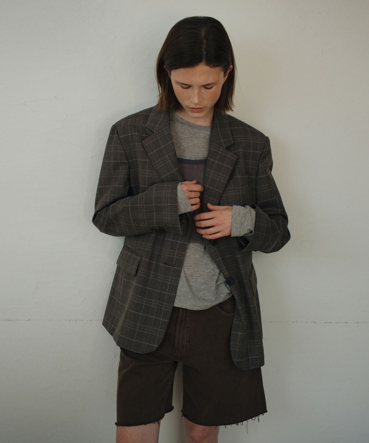 어나우트(UNNOUT) PREPPY CHECK WOOL JACKET GRAY