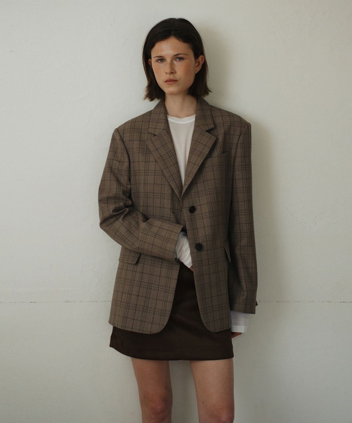 어나우트(UNNOUT) PREPPY CHECK WOOL JACKET BEIGE
