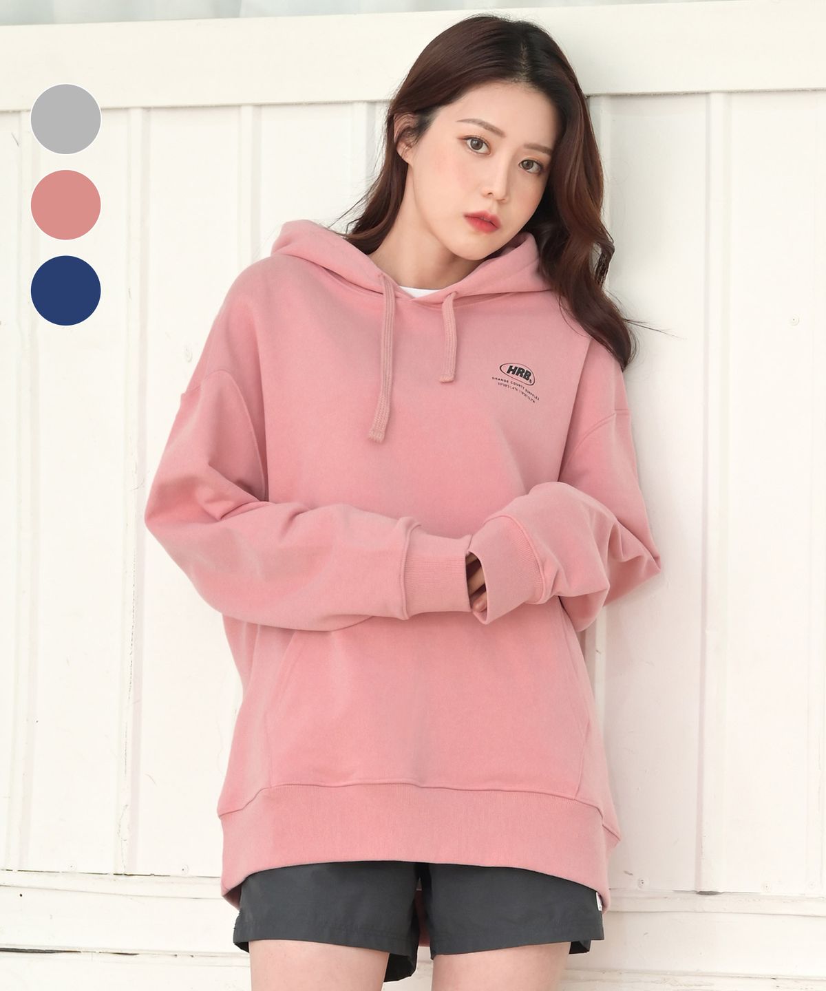 헤링본(HERRINGBONE) 여성 루즈핏 무지 후드티 공용 커플 맨투맨 티셔츠 (PINK) / TE101W