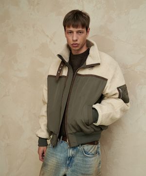 하이넥 믹스 플리스 집업 점퍼 맨 (카키)