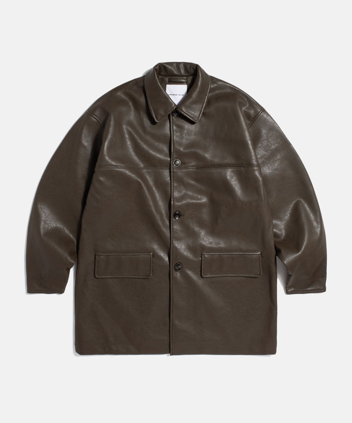 에스피오나지(ESPIONAGE) Car Coat (Faux Leather) Dark Brown