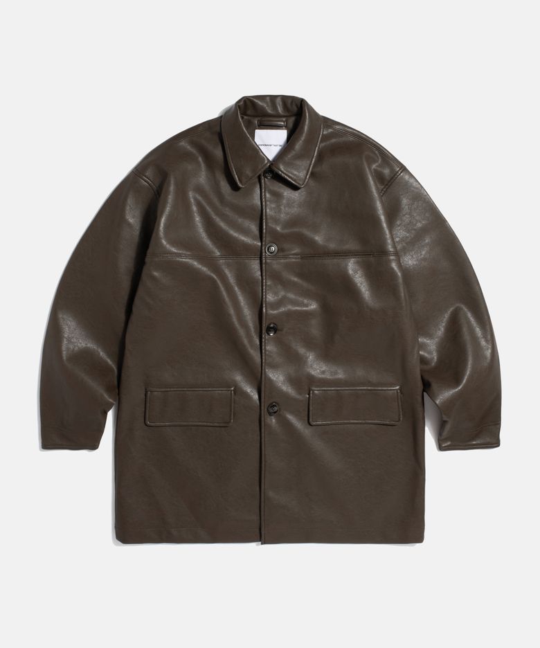 Car Coat (Faux Leather) Dark Brown