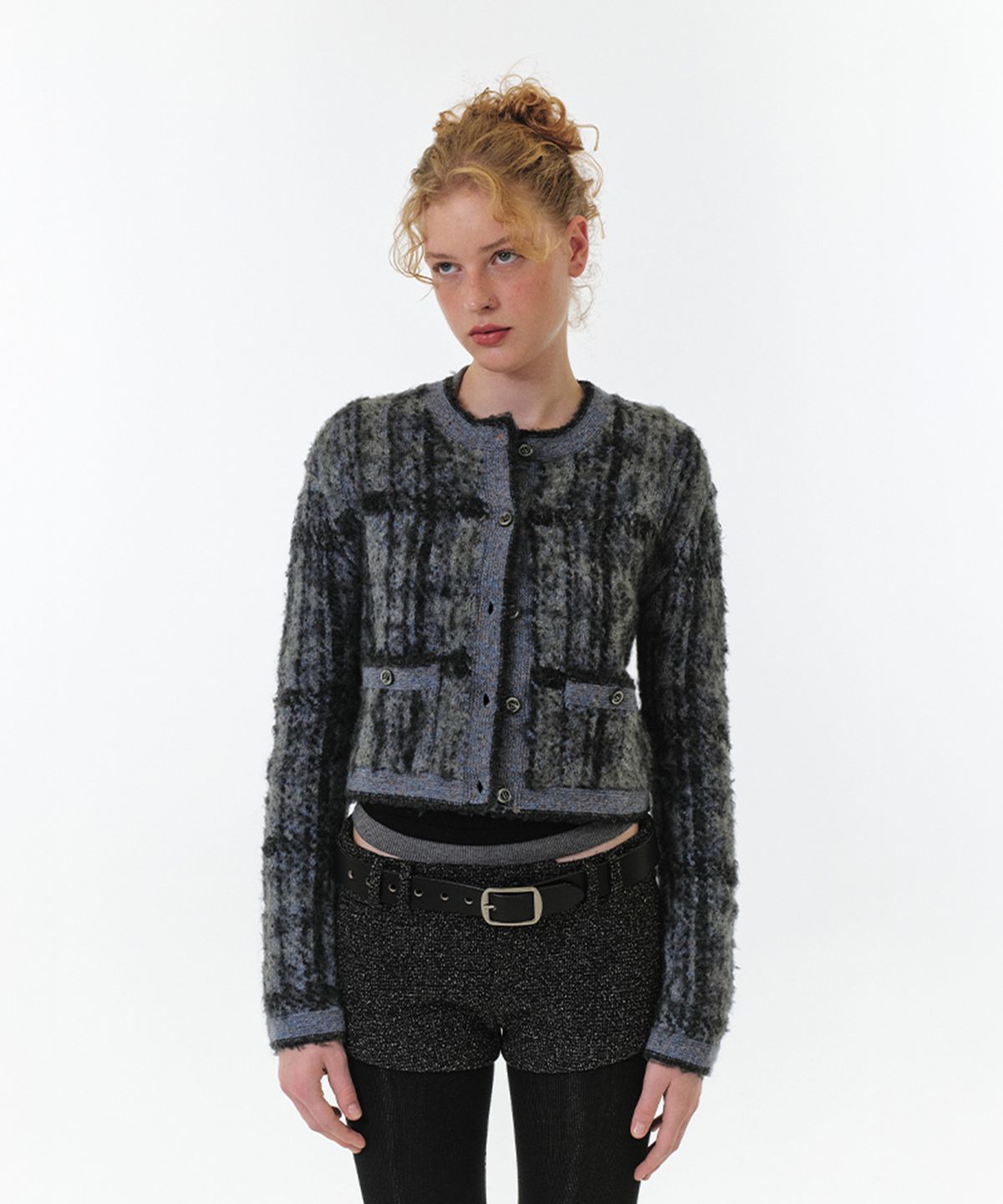 그로브(GROVE) EMILY CHECK CARDIGAN (GREY)