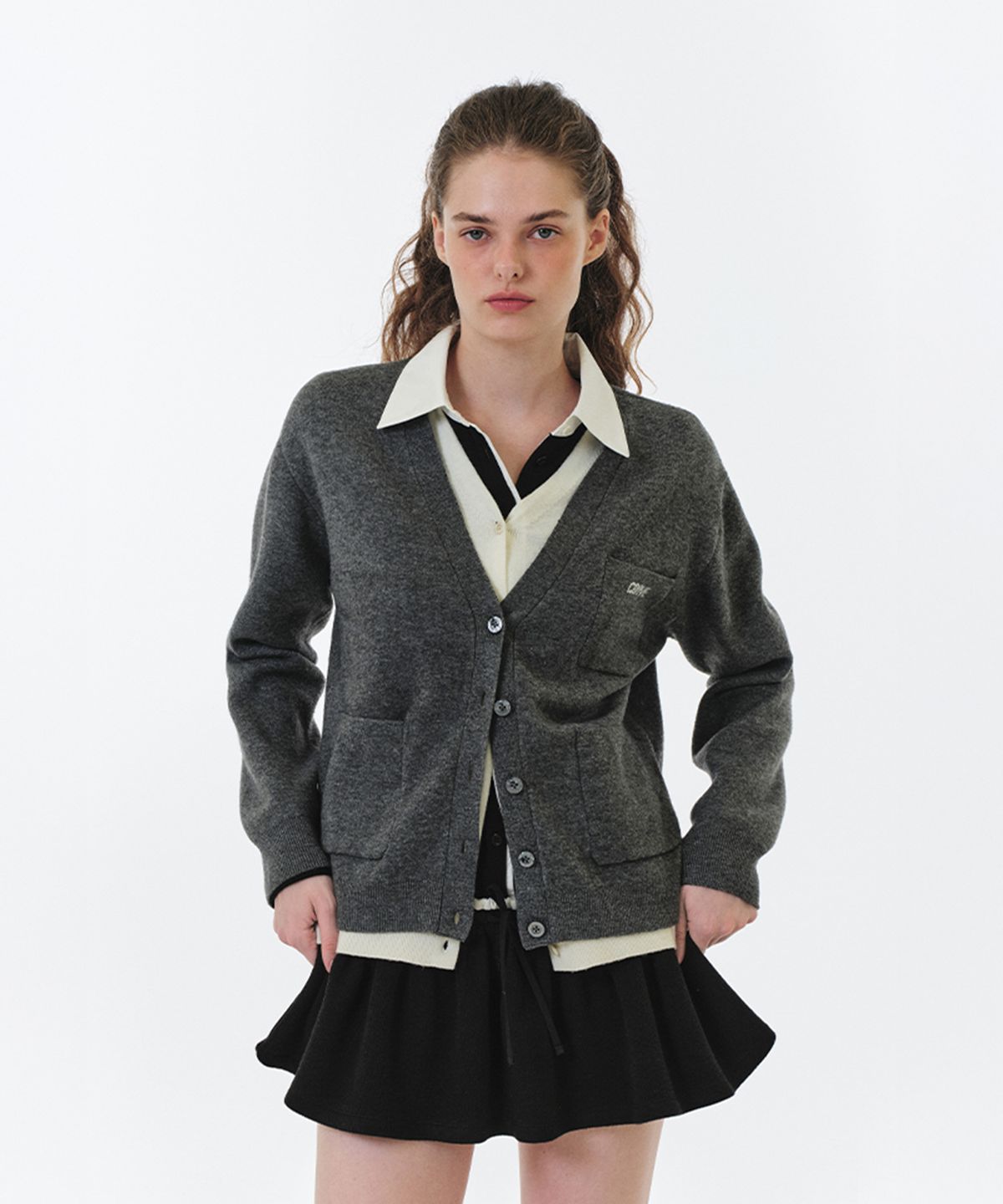 그로브(GROVE) ELI V-NECK DOUBLE CARDIGAN (GREY)