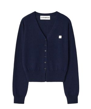 우먼즈 브이넥 포인트 로고 가디건[네이비]