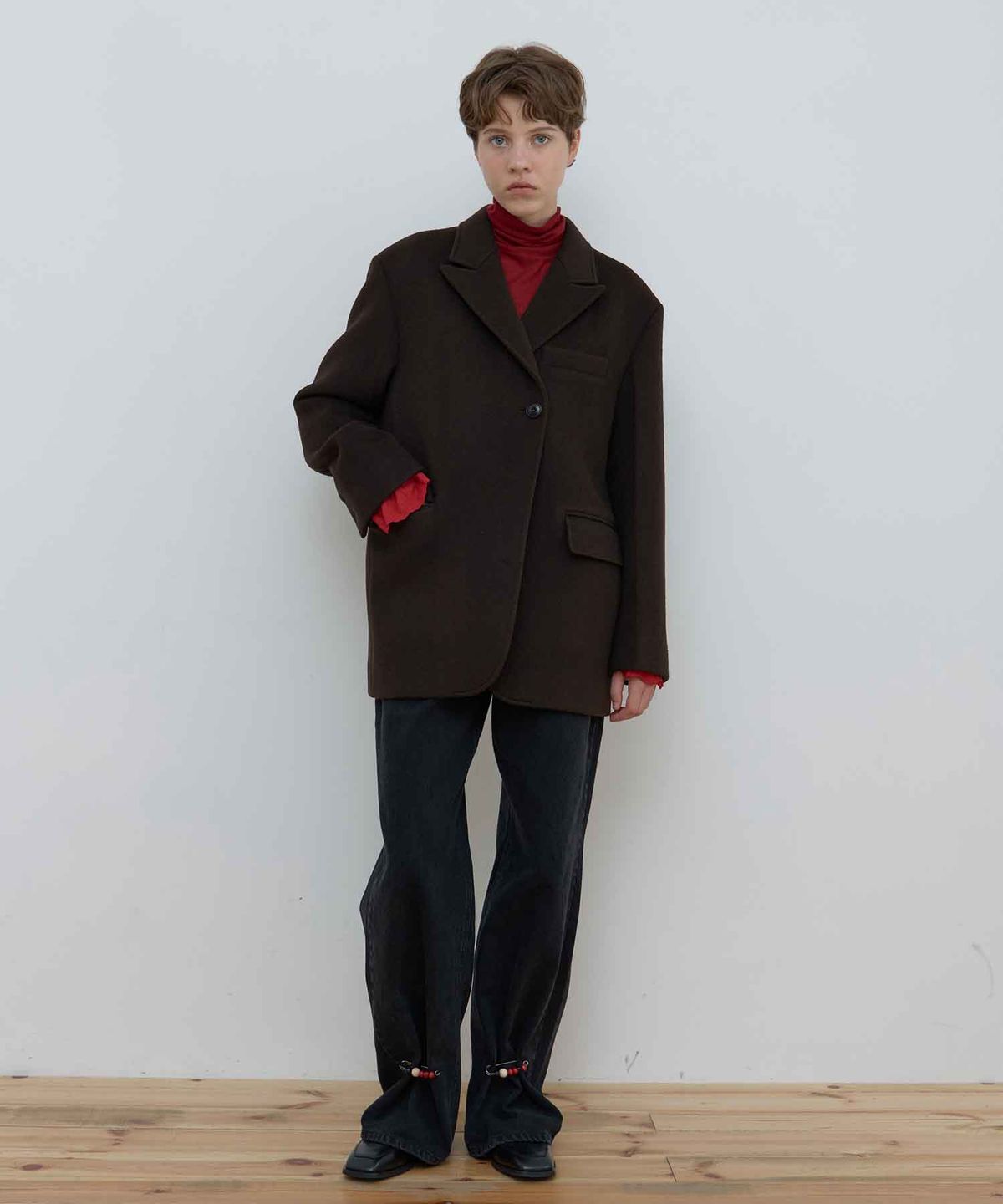 마조네(MA JOURNÉE) CASHMERE DOUBLE HALF COAT_BROWN