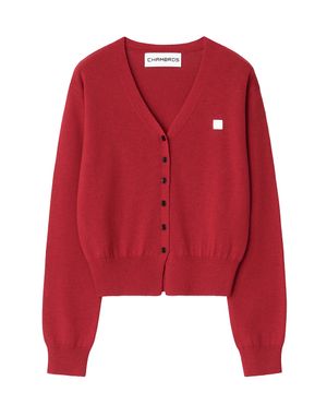 우먼즈 브이넥 포인트 로고 가디건[레드]