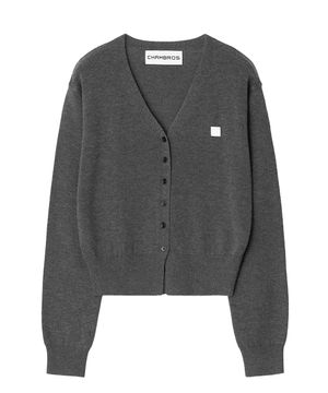 우먼즈 브이넥 포인트 로고 가디건[챠콜]