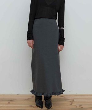 WOOL FRILL LONG SKIRT_CHARCOAL