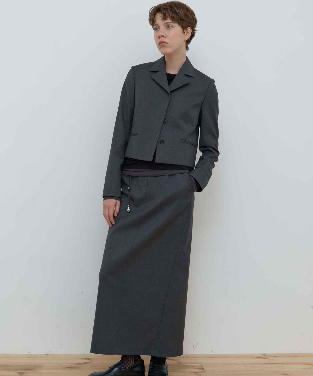 마조네(MA JOURNEE) MAXI WOOL SKIRT_MELANGE GREY