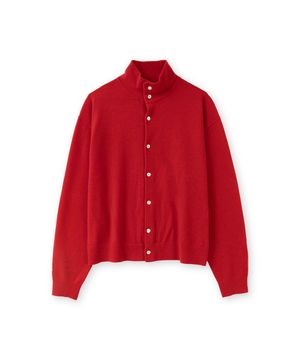 캐시미어 스탠드 카라 가디건, 레드