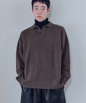 유니섹스 니트 헨리넥셔츠 브라운