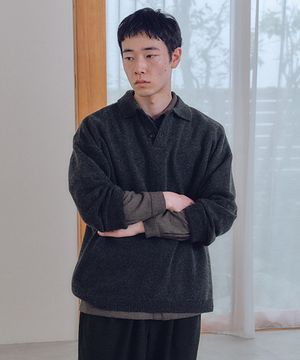 유니섹스 니트 헨리넥셔츠 차콜