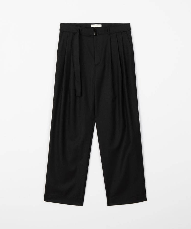 Wool belt tuck pants / BLACK