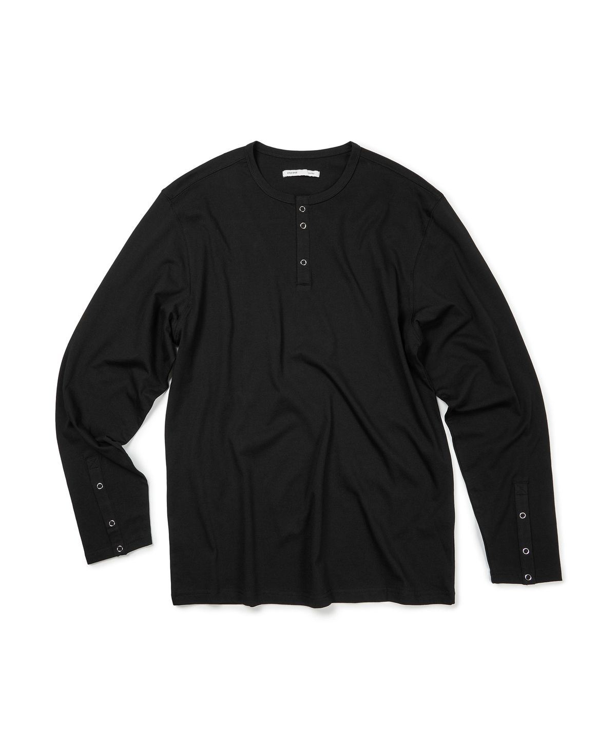 이티씨이(ETCE) (BASE) SNAP SLEEVE HENLEY NECK TEE (BLACK)