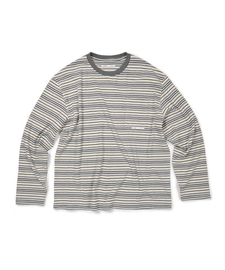 (BASE) STRIPE POCKET LONG SLEEVE (OATMEAL)