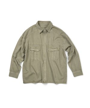 (BASE) HERRINGBONE WASHED POCKET SHIRT (BEIGE)