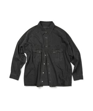 (BASE) HERRINGBONE WASHED POCKET SHIRT (BLACK)