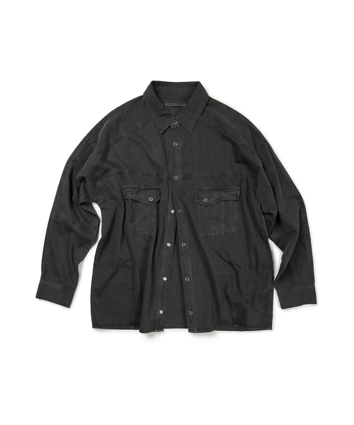 이티씨이(ETCE) (BASE) HERRINGBONE WASHED POCKET SHIRT (BLACK)