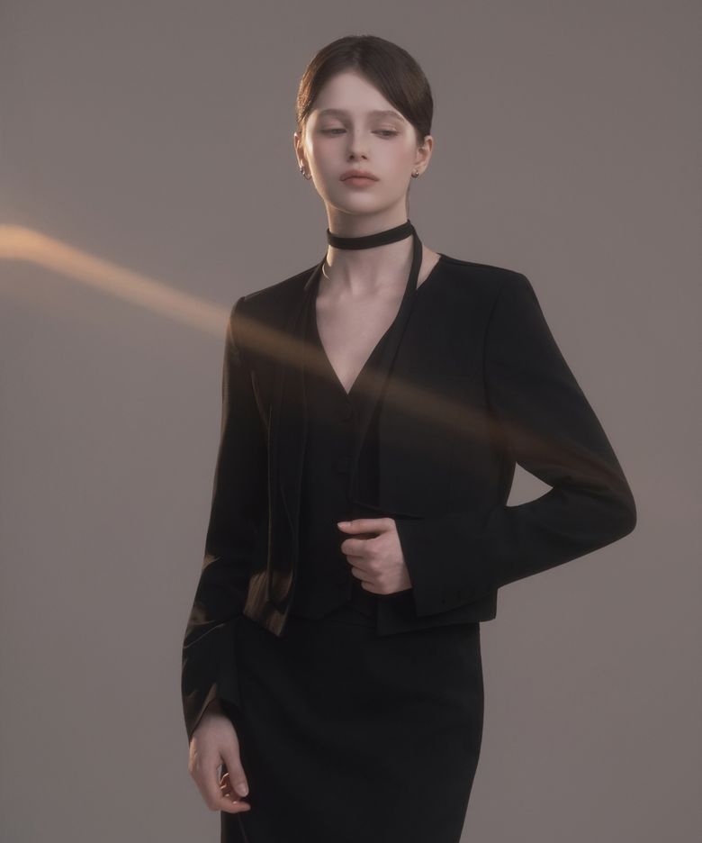 Vest Layered Suit Jacket - Black